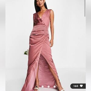 Liquorish Bridesmaid satin wrap front maxi dress in forever rose Size 12‎ Nwt